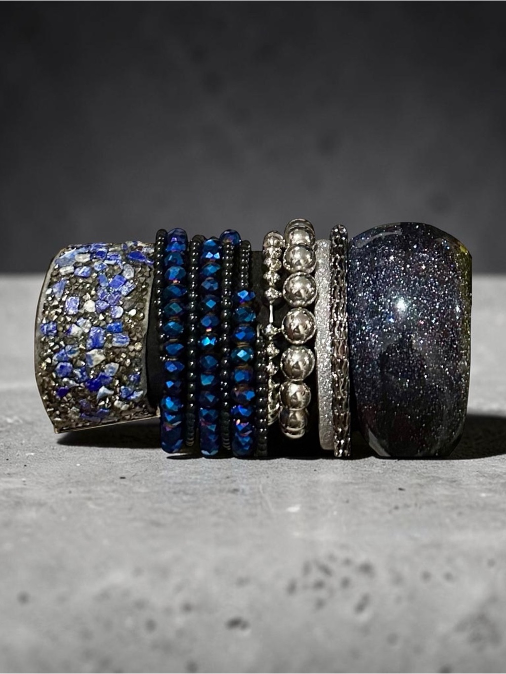 Signature Faith Blue Rhinestone Beaded Bracelet Stack